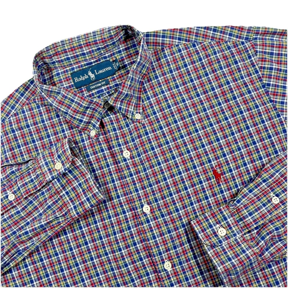 Ralph Lauren Custom Fit Button Down Shirt Mens XL Colorful Plaid Business Preppy